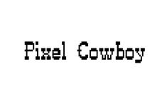 pixell cowboy logo in black and white with the word pixell cowboy on it