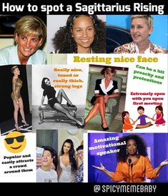 several different pictures of women with captioning about how to spot a sagitratus rising