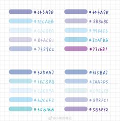 the numbers and symbols for each type of computer keyboard are shown in blue, purple, and green