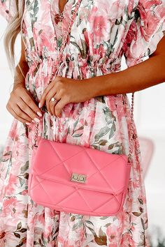 You'll Love This Quilted, Faux Leather Purse With The Gold Chain Detailing! $38, FAST AND FREE US SHIPPING! Peony Pink, Faux Leather Purse, Strap Purse, Juniors Jeans