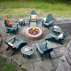 Blue Adirondack Fire-pit Set