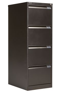 a black filing cabinet with five drawers