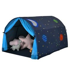 an inflatable tent with two stuffed animals inside