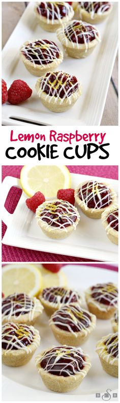 lemon raspberry cookie cups on a white plate