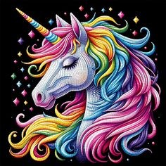 Diamond painting of an enchanted unicorn with a flowing rainbow mane Unicorn Diy, Unicorn Painting, Horse Sketch, Diamond Pen, Art Creativity, Mystical World, Unicorn Art, Size Matters, Diamond Painting Kits