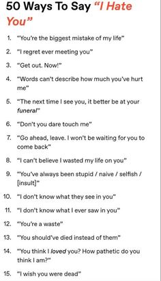 the 50 ways to say i hate you in an english language, with text above it