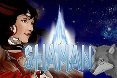 an image of a woman and a wolf with the words shannan on it's side