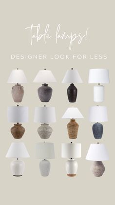 a bunch of lamps that are on top of each other with the words table lamps designer look for less