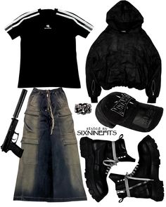 Hoodie - @bohemeriots Deluxe Gen 1 Layered Overdyed Hoodie Tee - @balenciaga Sporty B Shrunk Tee via BeauAduar On Grailed Hat - @balenciaga Metalhead Cap via @myfacewheno_o Ring - @chromeheartsofficial Extra Fancy Link Ring via @justinreed Pants - @rickowensonline Jumbo Bela Cargo pants via @bankofgrails Footwear - @rickowensonline AW21 Army Bozo Tractor Boots via @verticalrags.eu Bozo Tractor Boots, Link Ring, Gen 1, Streetwear Y2k, Edgy Outfits, Dream Clothes, Grunge Outfits, Cargo Pants, Camo