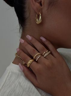 Rings Pack of five, gold-toned hardware, multi-design 80% reclaimed zinc 20% glass Rings Pack, Chunky Gold Jewelry, Classy Jewelry, Rings Necklaces, Jewelry Inspo, Dream Jewelry, Pretty Jewellery