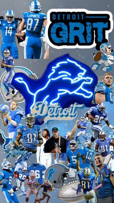 detroit football team collage with detroit's logo and the detroit spirit on it