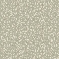 a wallpaper with small white flowers and leaves on grey background, suitable for use in interior or exterior decor