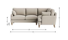 the sectional sofa is shown with measurements for each seat and back side, along with an ottoman