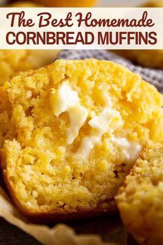 Cornbread muffin cut in half with butter.