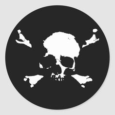 a black and white skull sticker