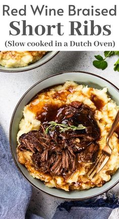 red wine braised short ribs served in a dutch oven