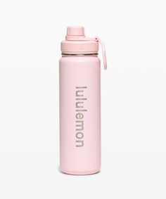 a pink water bottle with the word women on it