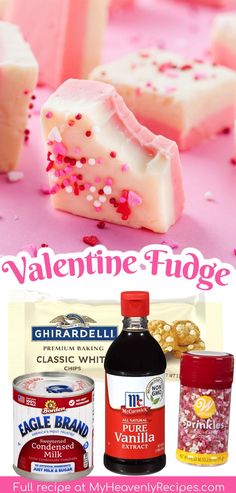 valentine fudge recipe Valentine’s Day Fudge, Valentine Fudge, Vday Dessert, Mini Valentine Cakes, Healthy Candy Recipes, White Fudge, Strawberry Fudge, 2 Ingredient Desserts