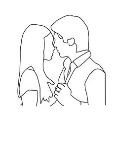 one line drawing of a man and woman kissing each other with their hands on their chests