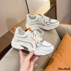 Olivia Mark - Breathable Leather Sneakers with Thick Sole for Sports and Casual Wear Leather White Sneakers, Mens Sport Sneakers, Basketball Shoes For Men, Plastic Heels, Dad Shoes, White Leather Sneakers, Sporty Casual, Shoe Sole, Perforated Leather