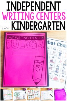 an independent writing center for children with pink folders