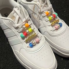 Size 11 With Beads On The Laces Beaded Laces Shoes, Beads On Shoelaces, Bling Clothes, Disney Sparkle, Diy Sneakers, Adidas Crazy, Adidas Brand, Nike Air Max Tn, Kid Fashion