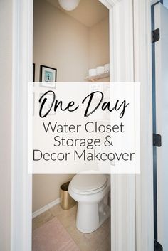 Your water closet aka toilet room needs decor and organization too! This simple transformation can be done in an afternoon, but still makes the room feel stylish instead of scary. #overthetoiletstorage