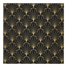 an art deco wallpaper pattern in black and gold, with fan shapes on it