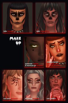 the different facial expressions in an animated character's face are shown with red and black lighting