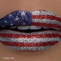 Patriotic lips 4th Of July Makeup, Make Carnaval, Lip Art Makeup, Nice Lips, Lipstick Art, Lip Designs, Glitter Lips, Hot Lips, Lip Art