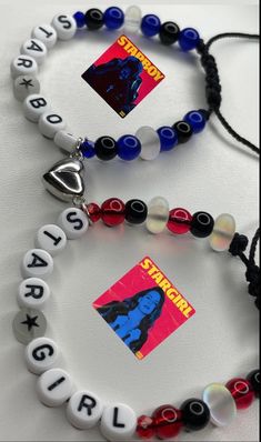 Matching starboy x stargirl bracelets  Adjustable bracelets  Magnetic heart ♥️ Message me with any questions 💭 Bracelet Patterns I Pove You, Heart Bracelets Pattern, Couple Flat Beaded Bracelets, Homemade Bracelets With Beads Matching, Friendship Bracelet Set, Gifts For Best Friend Boy, Matching Gifts For Best Friends, Starboy Bracelet, Friend Ship Bracelets Ideas