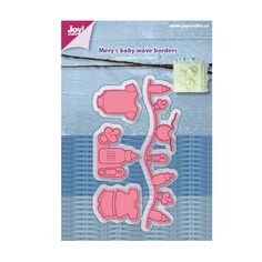 a pink sticker with the words merry baby wave borders