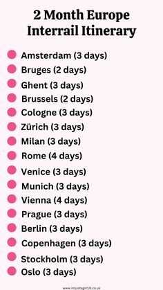 the two month europe itinerary is shown in pink