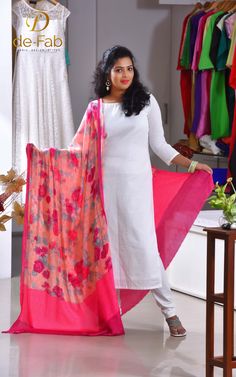 White Churidar Designs, Dupatta Draping, White Churidar, Yellow Kurti, Red Dupatta, Salwar Neck Designs, Indian Kurti Designs, Lehenga Blouse Designs