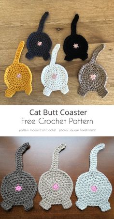 Kat Haken, Crochet Coasters Free Pattern, Crochet Cat Pattern, Crochet Coaster Pattern, Beginner Crochet Projects, Fun Crochet Projects, Crochet Diy