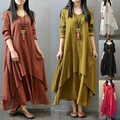 Top Seller for Womens Casual Kaftan Tunic Gypsy Maxi Dress Boho Cotton Linen Long Sleeve Dress, Fashion Womens Dresses Boho Dress Casual, Maxi Dress Boho Style, Sukienki Maksi, Boho Mode, Sukienki Plus Size, Robes Vintage, Mode Boho, Loose Long Sleeve, Dress Chiffon