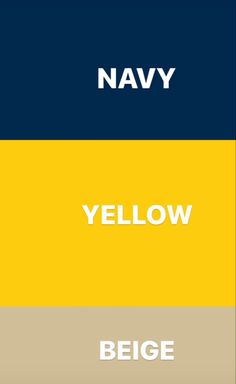 the navy, yellow and white color scheme is shown in this graphic design for an app