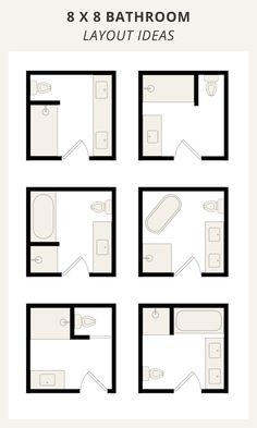 the floor plan for an 8x8 bathroom with four separate areas and three bathrooms