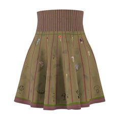 Cottagecore mushroom olive green Skater Skirt. This classic vintage style skater skirt has a cute flared cut that provides a versatile fit for all sizes. An above knee-length that features a more flared A-line shape. This silhouette has a narrowing effect of the waist and creates beautiful look when going about your day. Skater skirts have a playful element that adds flair to any look.   With a cozy, soft touch and casual look it will instantly become your everyday favorite for both day and even Green Skater Skirt, Cottagecore Mushroom, Skater Skirts, Classic Vintage Style, Womens Skirts, Classic Vintage, Above Knee, Evening Wear, Skater Skirt