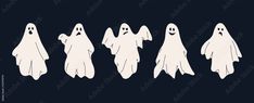 five ghost cut outs on a black background