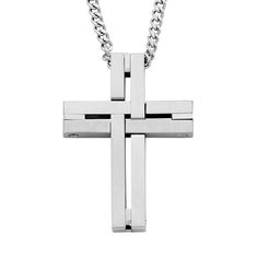 Display your faith with this distinctive Boston Bay Diamonds stainless steel cross necklace. Display your faith with this distinctive Boston Bay Diamonds stainless steel cross necklace.  Pendant size: 30 mm x 23 mm Chain length: 24 in. Chain type: curb Metal: stainless steel Finish: matte Packaging: velvety pouch Please note, due to the high value of this item, a signature may be required upon delivery. Size: One Size. Color: White. Gender: male. Age Group: adult. Necklace Display, Men's Apparel, Men Necklace, Necklace Pendant, Cross Pendant, Chain Length