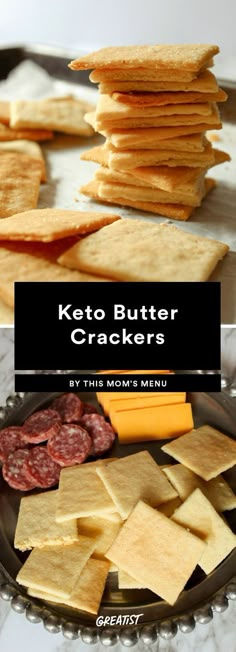 keto butter crackers on a plate with cheese and meats in the middle