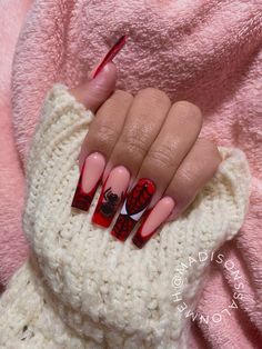 Spider Man Nail Inspo Acrylic, Short Acrylic Nails Square Spiderman, Spiderman Coffin Acrylic Nails, Acrylic Nails Ideas Spiderman, Spiderman Nails Acrylic, Spiderman Nails, Short Acrylic Spider-man Nails, Marvel Nails, Acrylic Nail Set