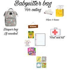 the contents of a babysitte's bag are shown in black and white