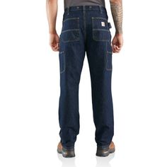 Men's double-front work jeans that are built to move.Durable, dependable, and heavy-duty, these men's double-front jeans are designed for hard work. Made of heavyweight cotton and featuring Rugged Flex® stretch technology, these relaxed-fit pants are up for the task, whether it's trimming branches or fastening chains. Buttons at the waist make it easy to attach suspenders. The double-front design accommodates knee pads.Features15-ounce, 98% cotton / 2% elastane warp stretch denimBuilt to move wi Workwear Store, Mens Rugged, Carhartt Shirts, Rugged Men, Work Jeans, Knee Pads, Carhartt Mens, Front Design, Work Boots