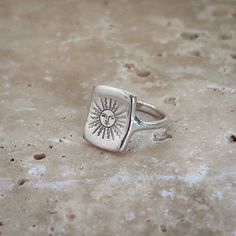 The Sun Tarot Ring - Dea Dia Card Ring, Sun Tarot Card, Tarot Card Necklace, The Sun Tarot Card, Handmade Silver Rings, The Sun Tarot, Sun Ring, Good Things In Life, Major Arcana Cards