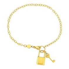 Remind her that she holds the key to her heart forever with this beautiful, gold bracelet that features a classic lock and key and is engraved with the word inchesForever inches. Bracelet is 7 1/2 inches long and closes with a lobster clasp. Locker Key Bracelet, Bracelets That Lock Wirh A Key, Fitted Key Bracelet White Gold Diamond, White Gold Key Heart Bracelet Women, Clasp Bracelet, Lock And Key, Crown Jewels, Yellow Gold Bracelet, Yellow Gold Chain