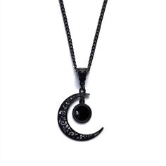 PRICES MAY VARY. Gothic Moon Necklace: The necklace is a gothic style design with a crescent moon wrapped around crystals that emit a dim light, making it the accompaniment to a Halloween costume. The dark style can also be worn on a daily basis to show off your personality and unique taste. Adjustable Size: The gothic moon choker necklace comes with a 10 inch chain that allows you to adjust the necklace length to make the pendant fit better. The moon pendant is 1.4 inches high and 1.2 inches wi Male Moon Necklace, Pendent Necklace Moon, Silver Pendant Necklace Moon, Moonstone Necklace Black, Cresent Moon Necklaces, Moon Crystal Necklace, Black Crescent Moon, New Year Jewelry, Halloween Costume Jewelry