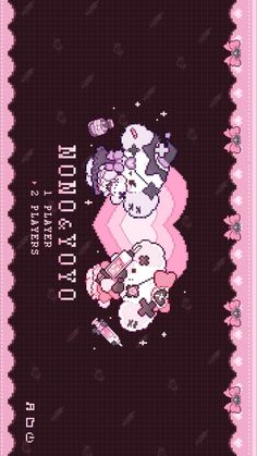 a cross stitch pattern with an image of two teddy bears in pink and black colors