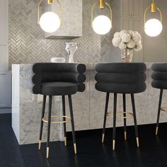 Stainless Steel Bar Stools, Handmade Stool, Best Kitchen Design, Black Counters, Velvet Stool, Stainless Steel Counters, Tov Furniture, Upholstered Stool, Black Bar Stools